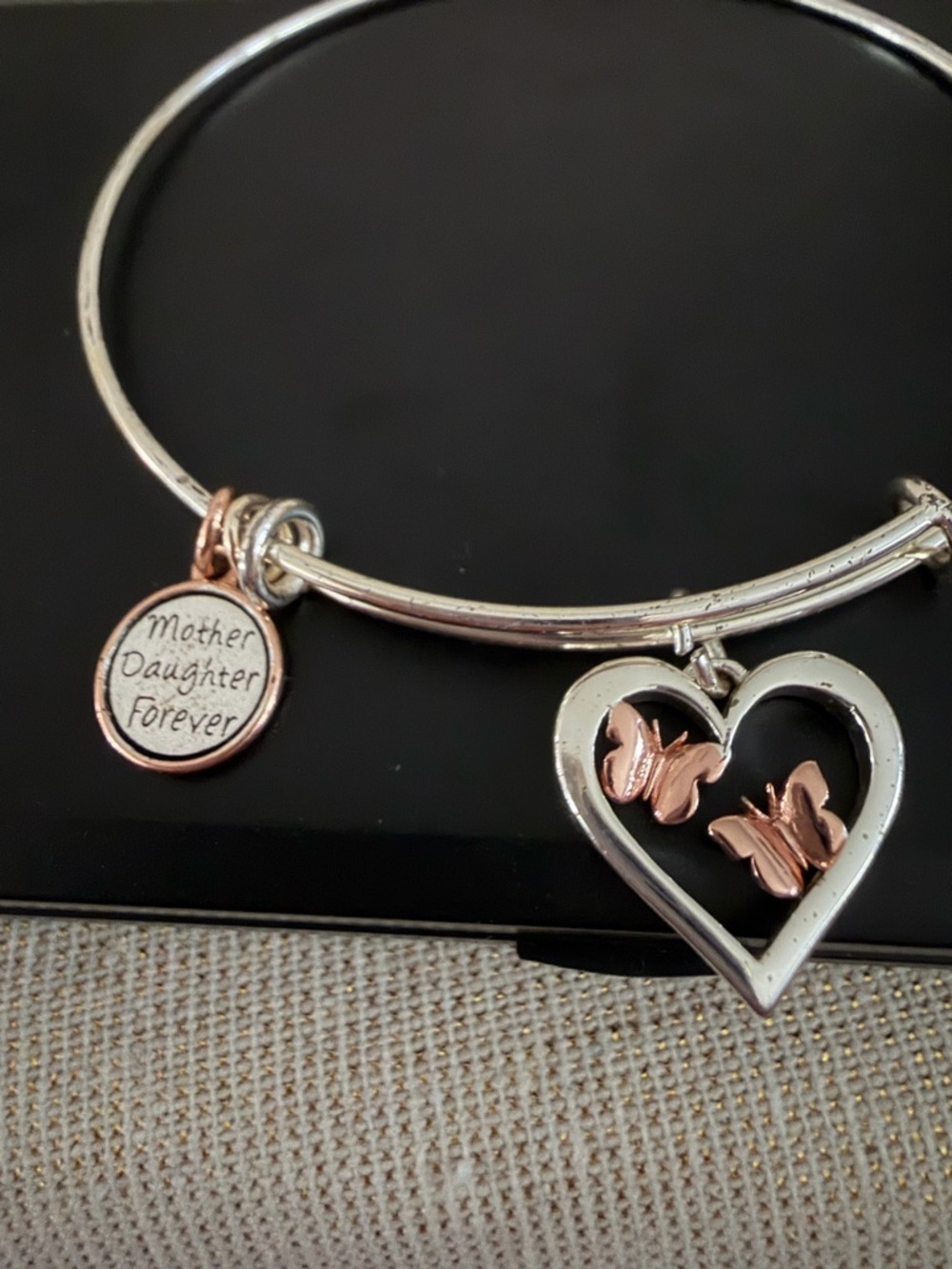 Mother Daughter Forever Heart Charm Bracelet - Silver and Rose Gold - Picture 2 of 4